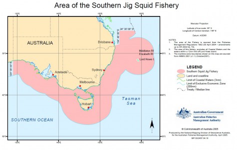 Southern squid jig fishery map