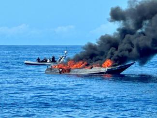 fishing vessel on fire