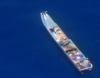 Aerial view of an illegal fishing boat which was seized and destroyed by Australian authorities in July 2025.
