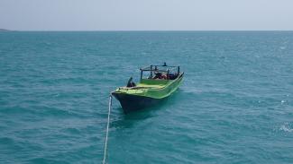 A narrow green boat that was used for illegal fishing in Australian waters by a crew of Indonesian fishers apprehended 1 August 2025